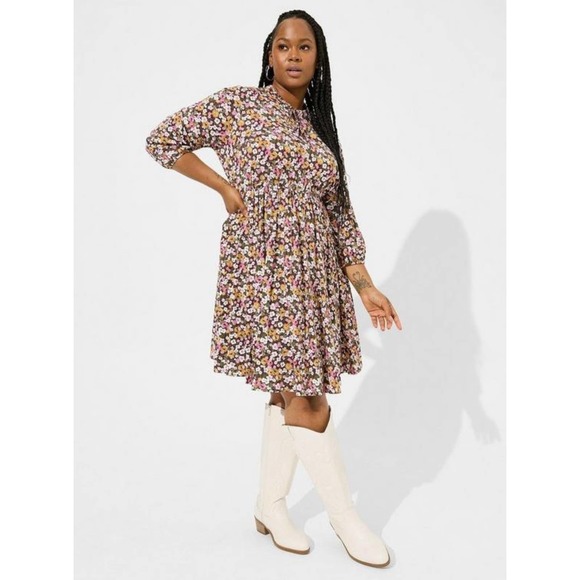 Torrid Women's Multicolor Floral Stretch Challis Front Keyhole Mini Dress NWT - Picture 1 of 4